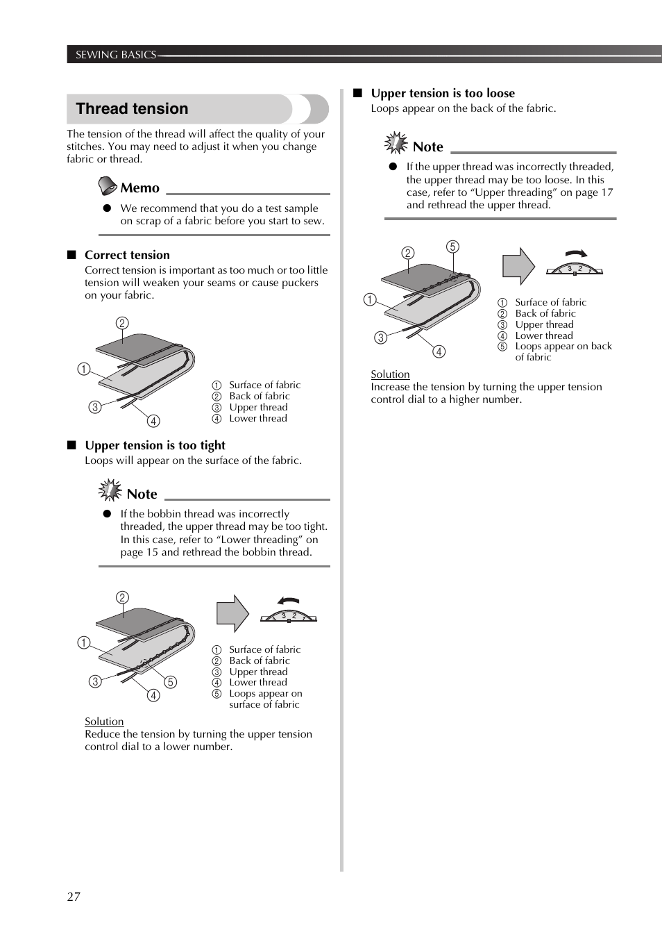 Thread tension | Brother 885-X16 User Manual | Page 28 / 104