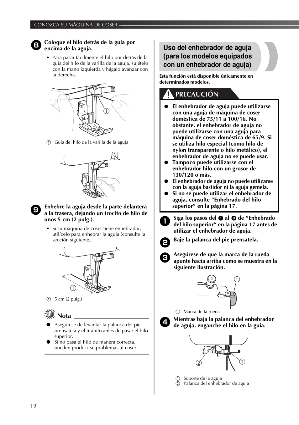 Precaución, Nota | Brother 885-X16 User Manual | Page 70 / 104