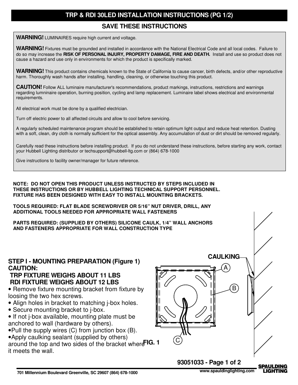 Spaulding Lighting RDI Radius User Manual | 2 pages