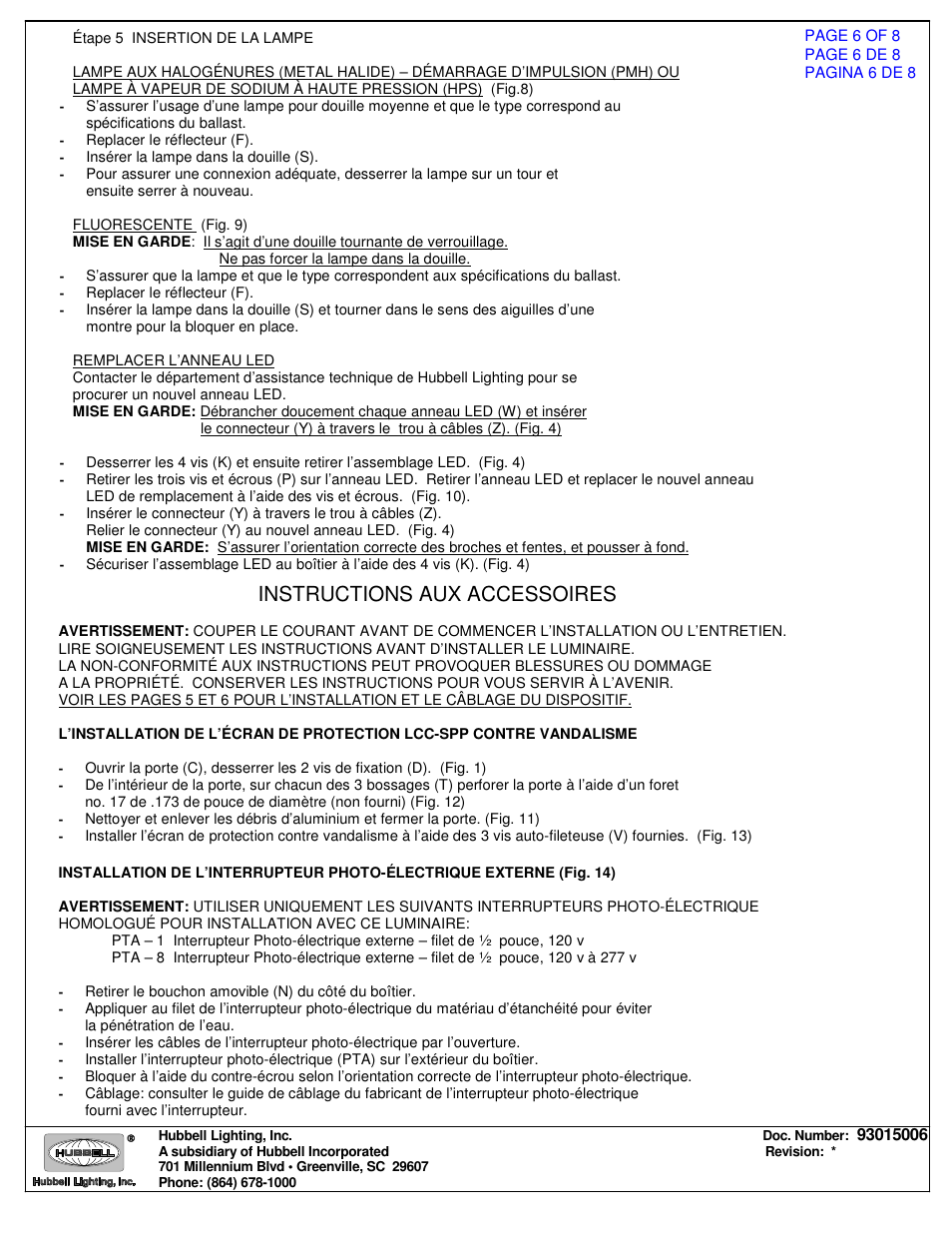 Instructions aux accessoires | Spaulding Lighting Laredo LCC User Manual | Page 6 / 8