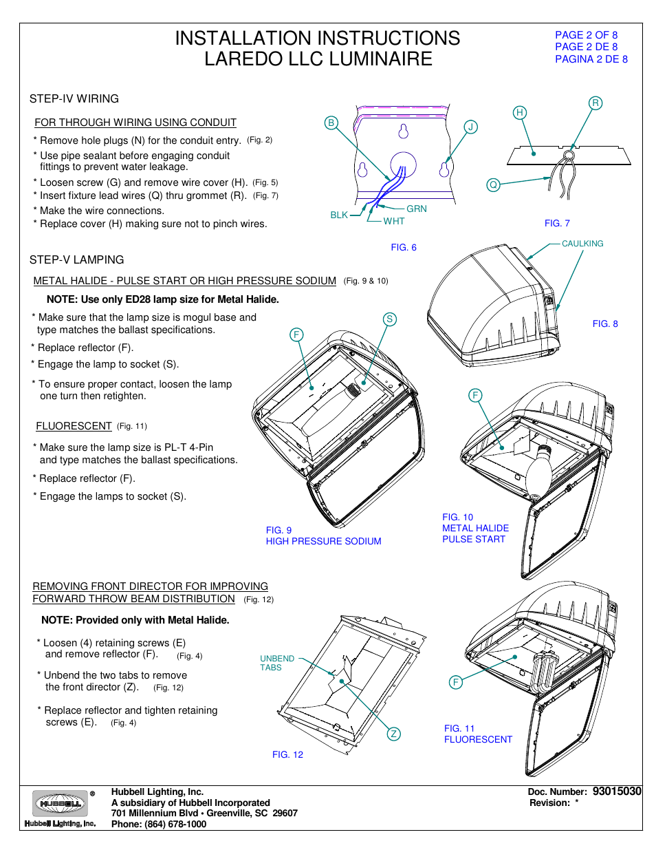 Installation instructions laredo llc luminaire | Spaulding Lighting Laredo LLC User Manual | Page 2 / 8