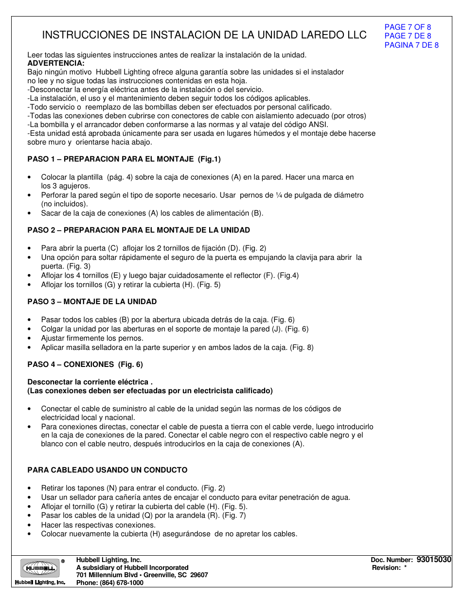 Spaulding Lighting Laredo LLC User Manual | Page 7 / 8