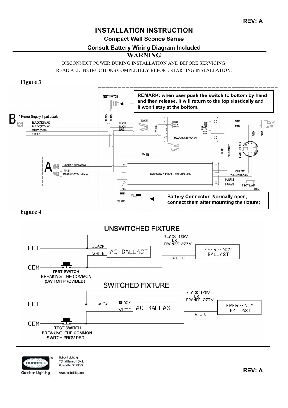 Installation instruction, Warning | Spaulding Lighting QSPC with BOC User Manual | Page 2 / 2
