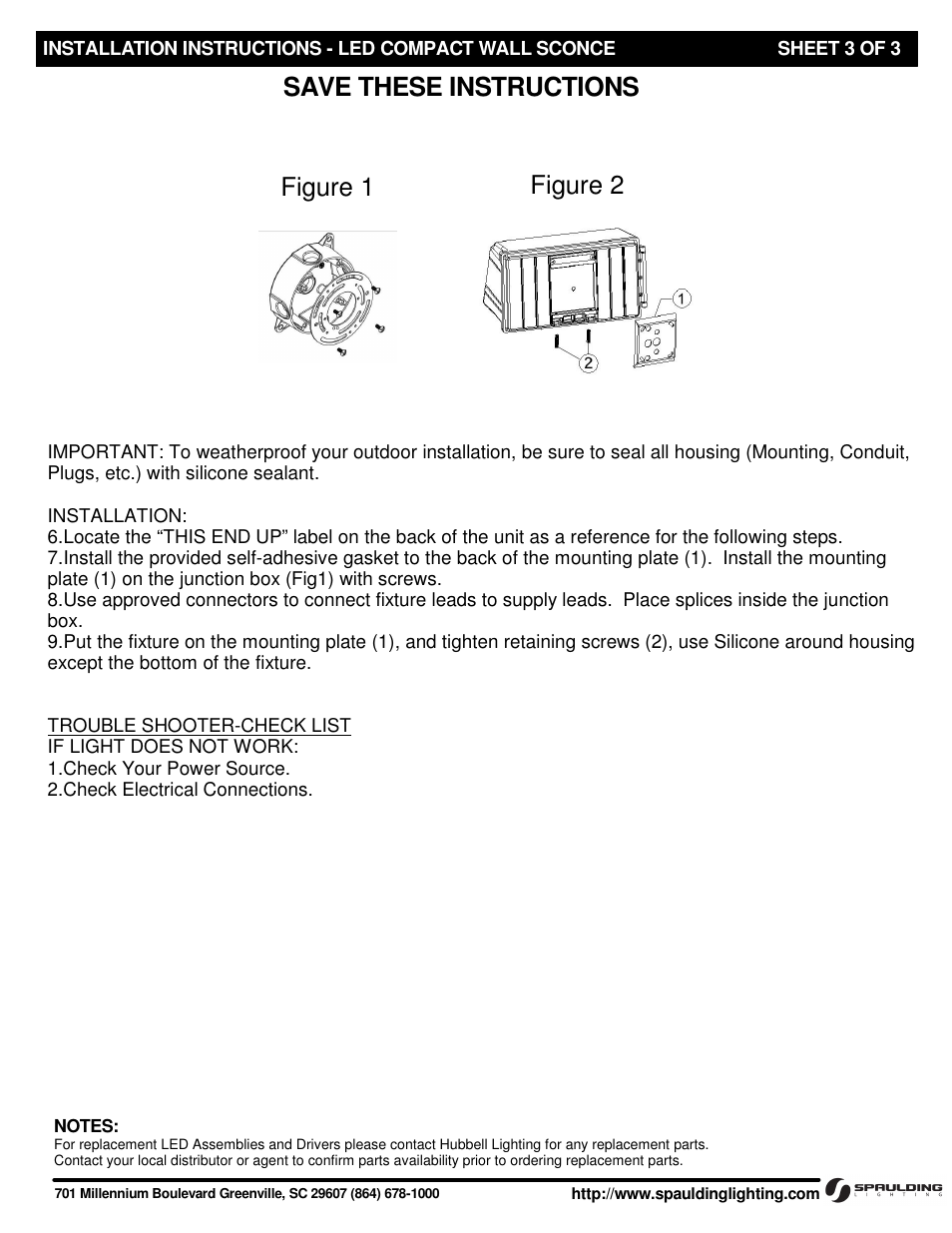 Save these instructions, Figure 1 figure 2 | Spaulding Lighting TRPC LED User Manual | Page 3 / 3