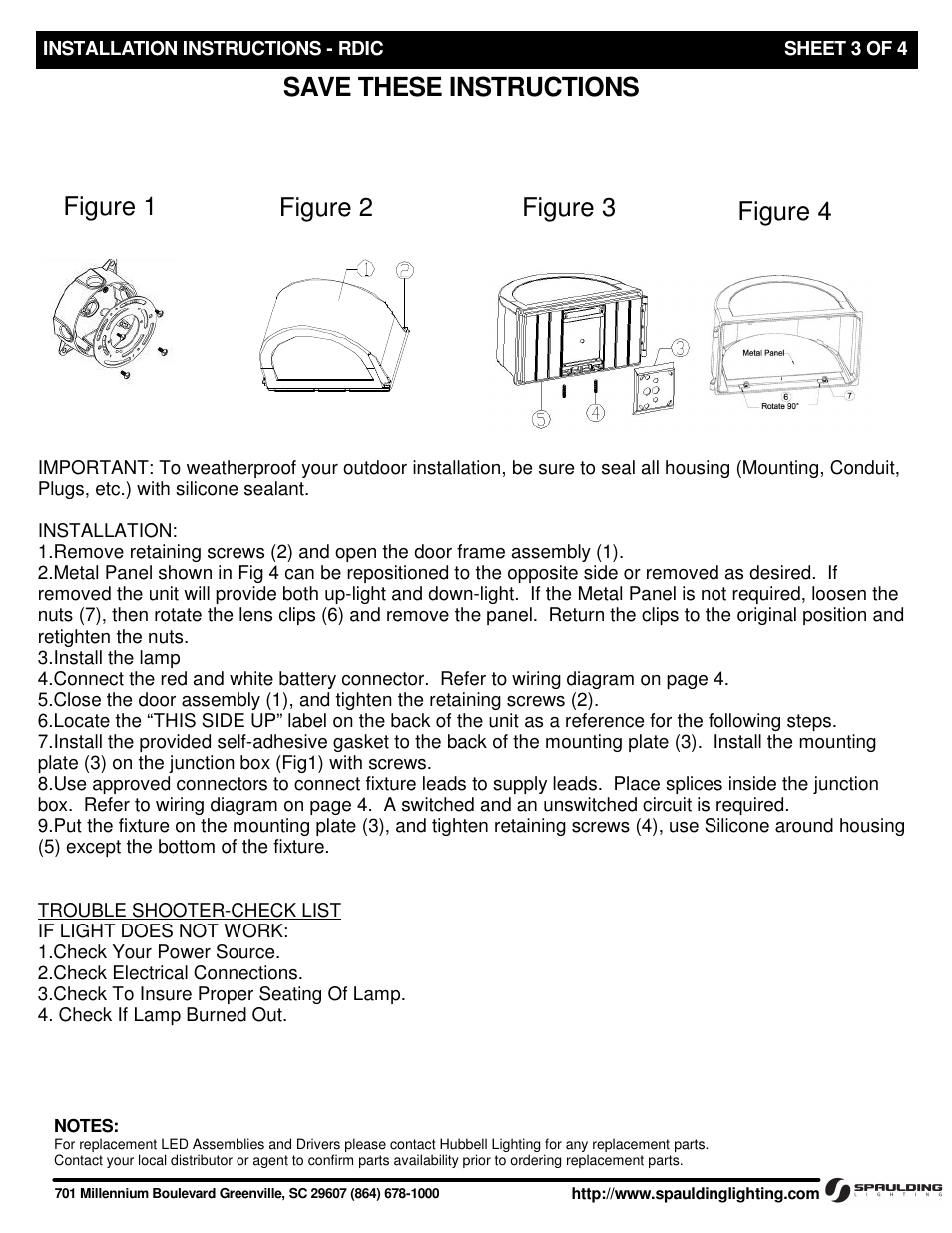 Save these instructions, Figure 1 figure 2 figure 3 figure 4 | Spaulding Lighting RDIC with BOC User Manual | Page 3 / 4