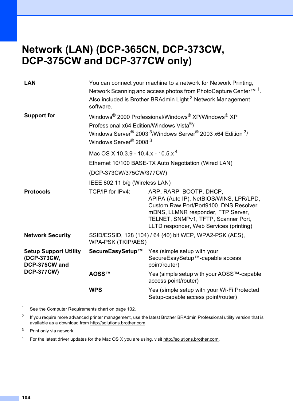Network (lan) (dcp-365cn, dcp-373cw, dcp-375cw and, Dcp-377cw only) | Brother DCP-195C User Manual | Page 112 / 117
