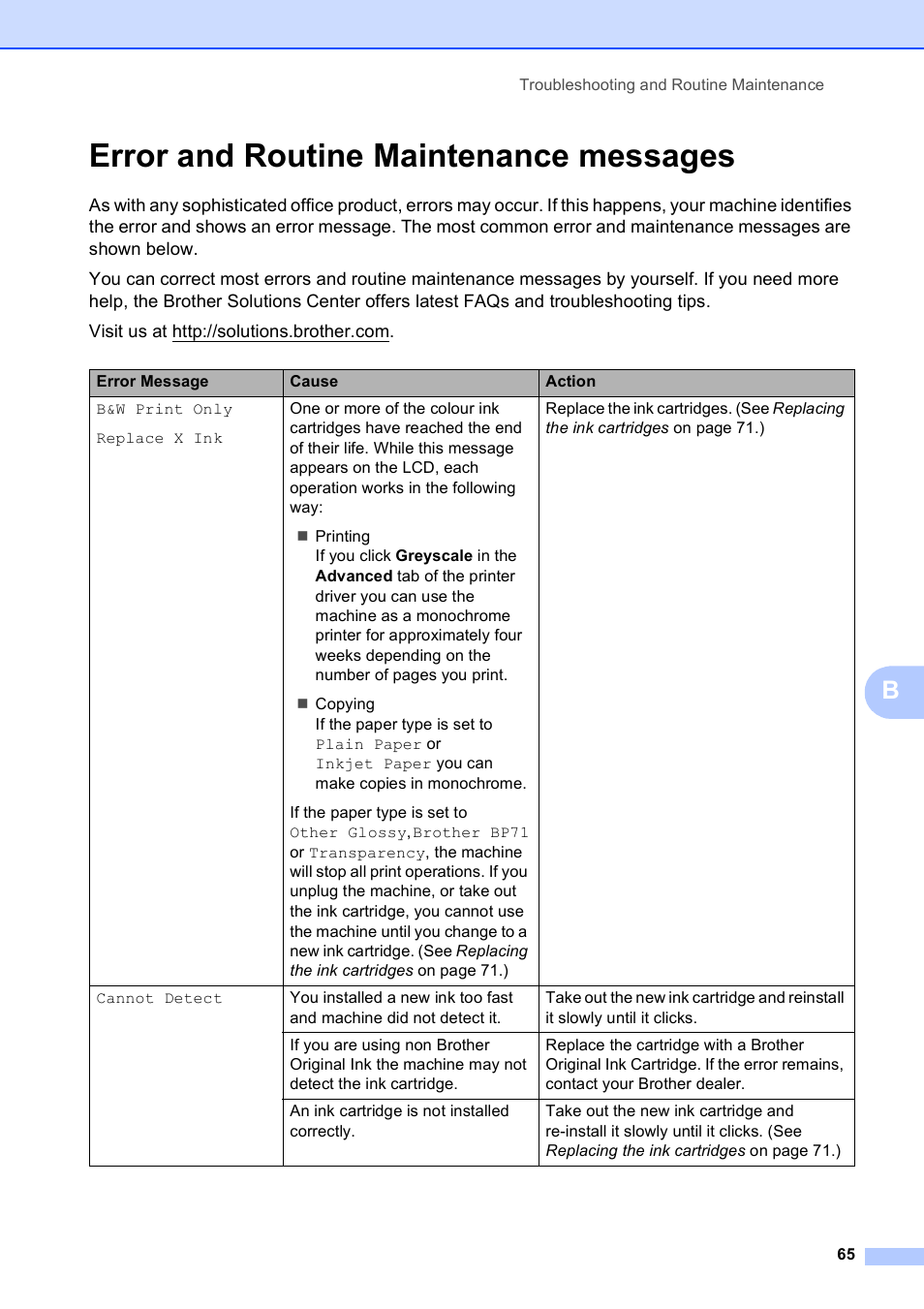 Error and routine maintenance messages | Brother DCP-195C User Manual | Page 73 / 117