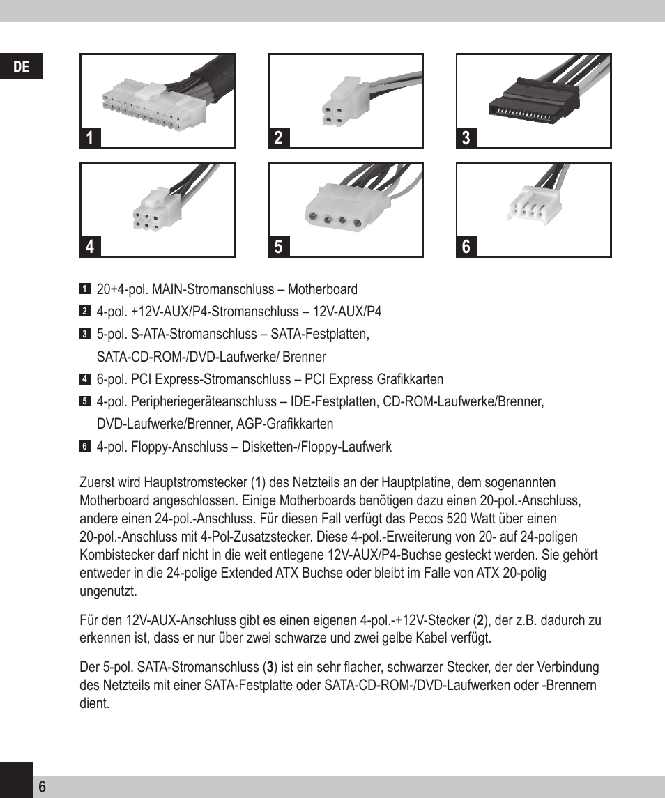 SPEEDLINK SL-6915-SSV-01 PECOS 520W ATX Power Supply Unit User Manual | Page 6 / 42