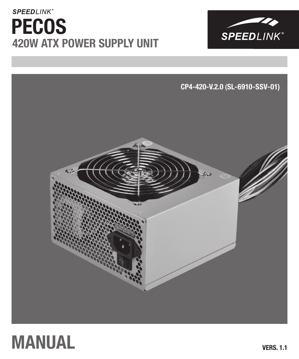 SPEEDLINK SL-6910-SSV-01 PECOS 420W ATX Power Supply Unit User Manual | 42 pages