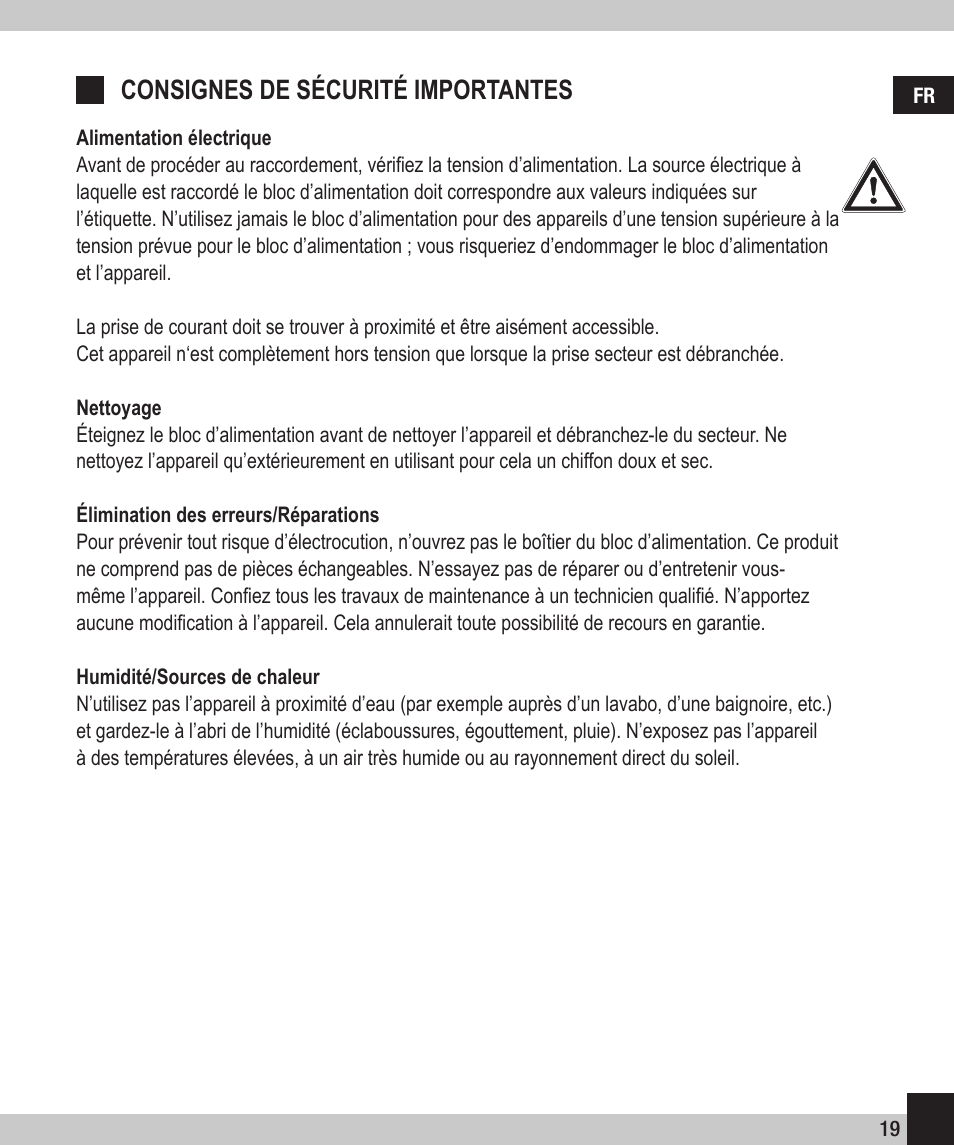 Consignes de sécurité importantes | SPEEDLINK SL-6905-SSV-01 PECOS 350W ATX Power Supply Unit User Manual | Page 19 / 42