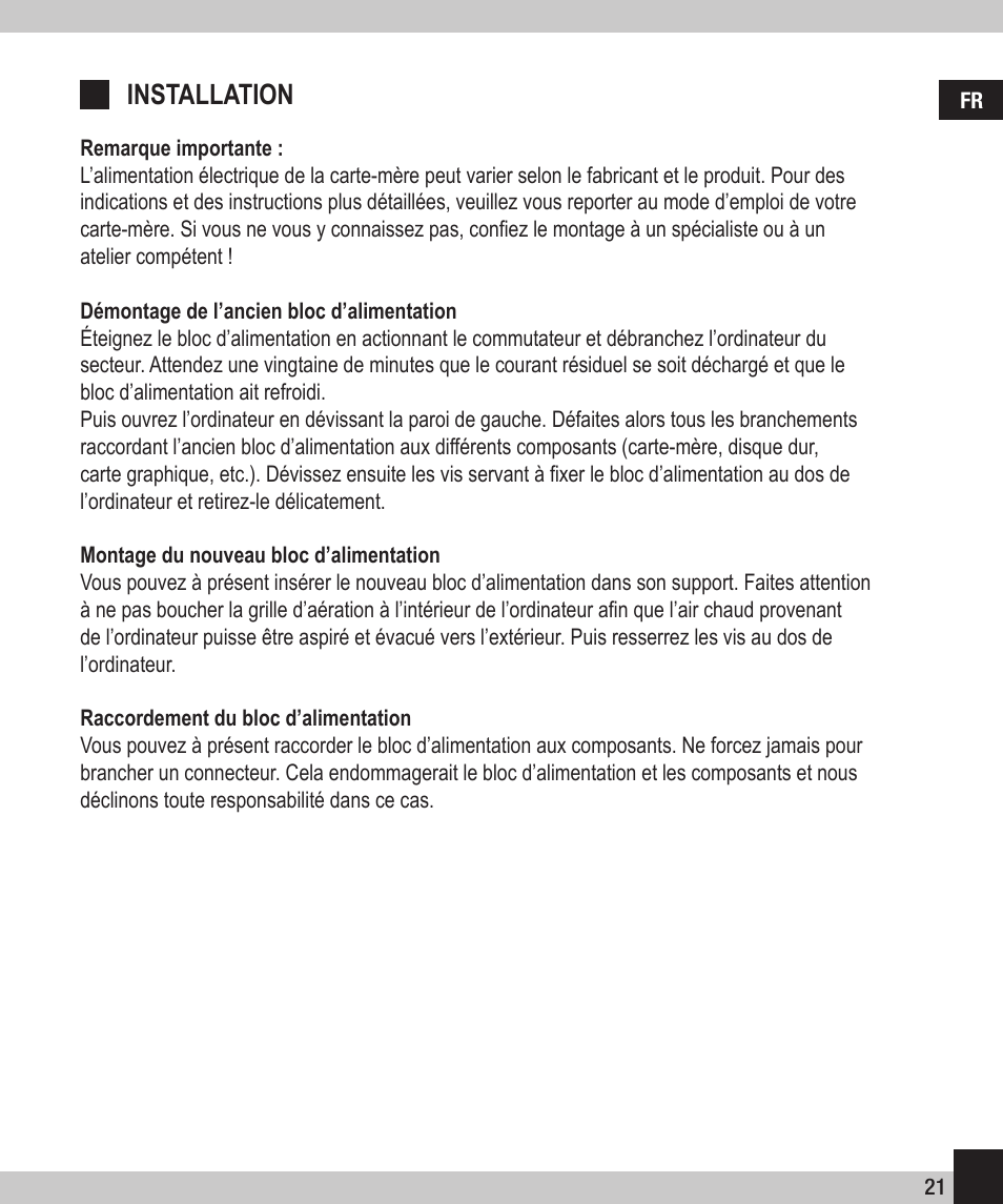 Installation | SPEEDLINK SL-6905-SSV-01 PECOS 350W ATX Power Supply Unit User Manual | Page 21 / 42