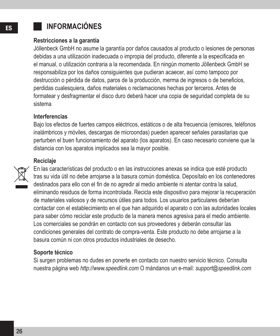 Informaciónes | SPEEDLINK SL-6905-SSV-01 PECOS 350W ATX Power Supply Unit User Manual | Page 26 / 42