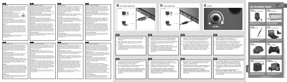 Do you know these, In/out in 5v dc usb, Usb power connection | Audio connection, Volume | SPEEDLINK SL-8204-BK QUAINT 2.1 Subwoofer System User Manual | Page 2 / 2