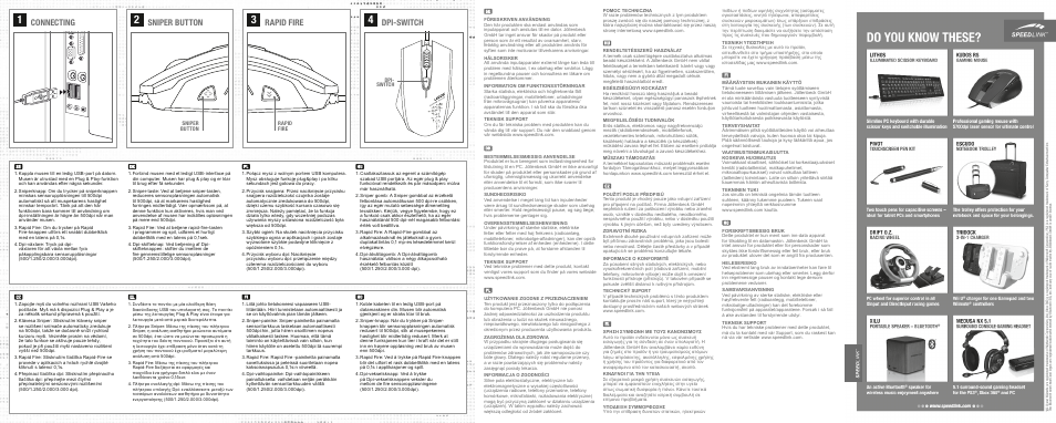 Sniper button, Dpi-switch, Rapid fire | Connecting | SPEEDLINK SL-6393-RD LEDOS Gaming Mouse User Manual | Page 2 / 2