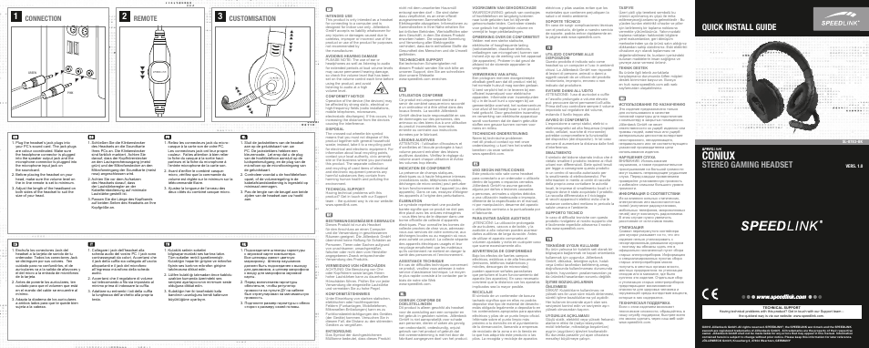 SPEEDLINK SL-8783-BK CONIUX Stereo Gaming Headset User Manual | 1 page