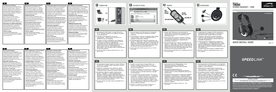 SPEEDLINK SL-8776-BK-01 THEBE Stereo Headset - USB User Manual | 2 pages