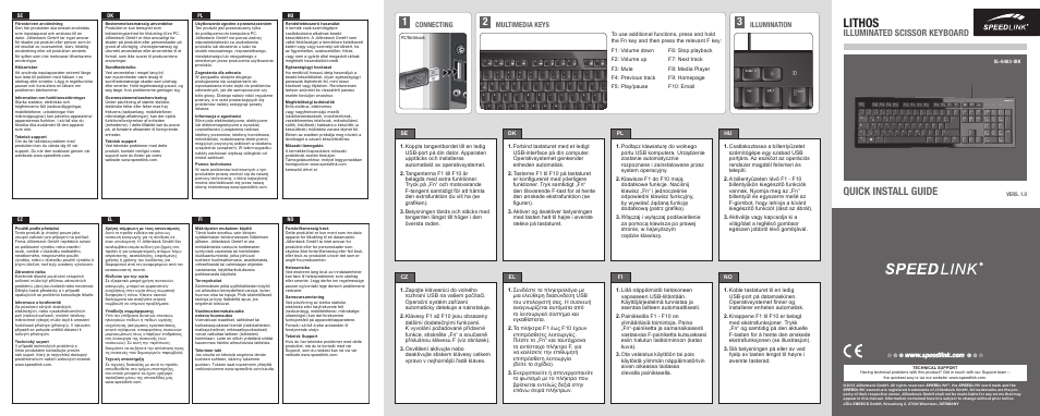 SPEEDLINK SL-6483-IBK LITHOS Illuminated Scissor Keyboard User Manual | 2 pages
