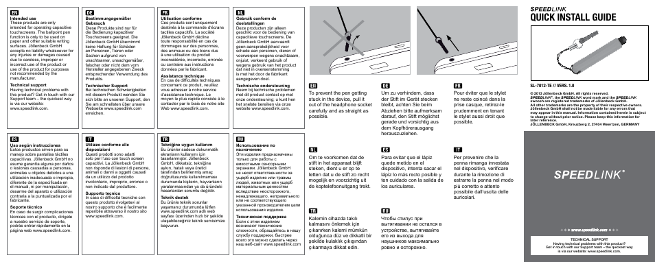 SPEEDLINK SL-7012-TE LETRA Touchscreen Pen User Manual | 2 pages