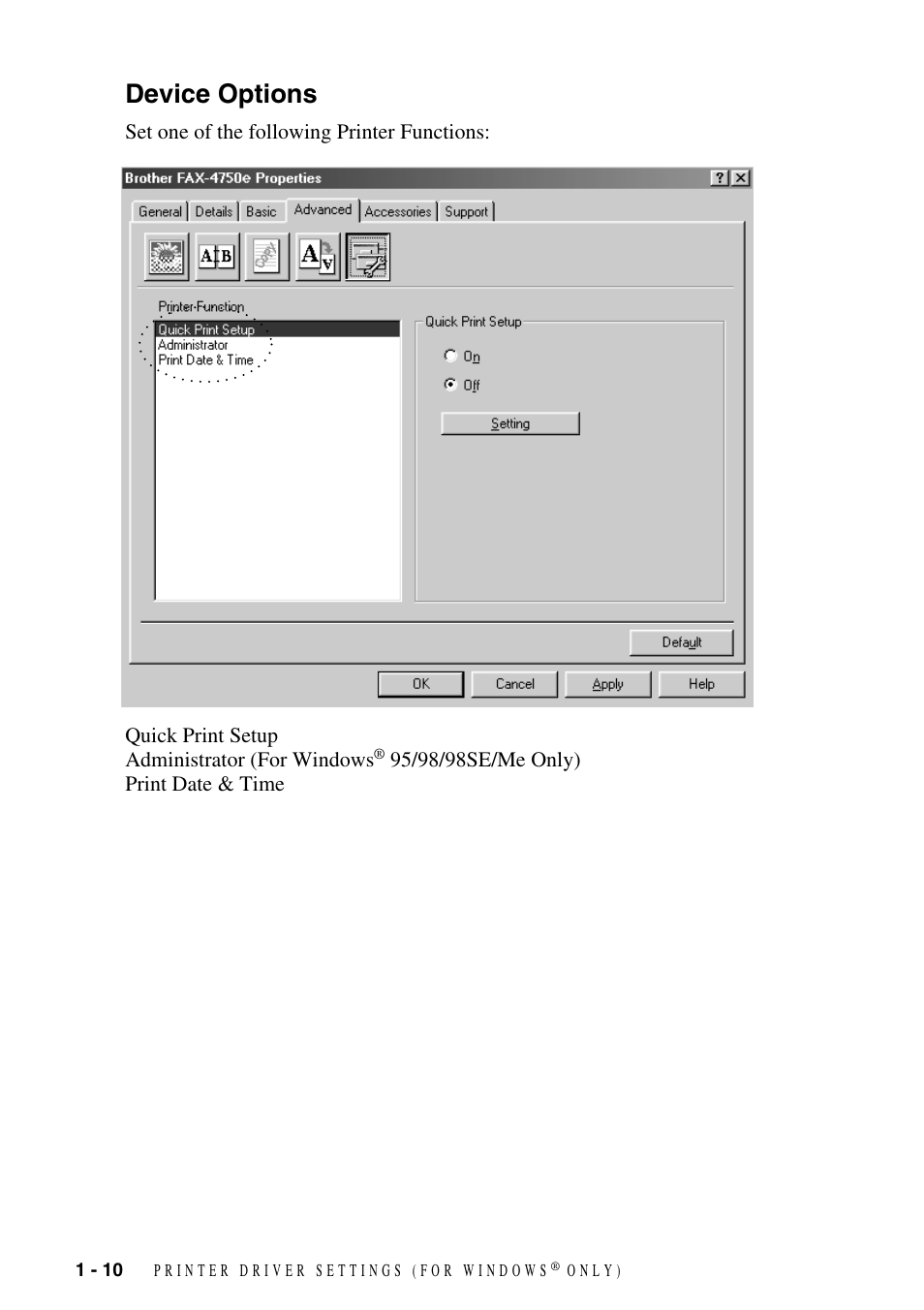 Device options, Device options -10 | Brother IntelliFAX 4100e User Manual | Page 13 / 25