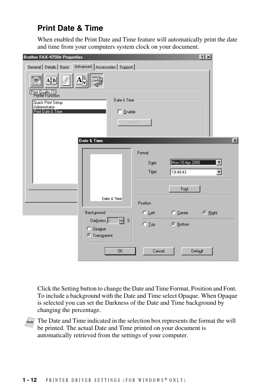 Print date & time, Print date & time -12 | Brother IntelliFAX 4100e User Manual | Page 15 / 25