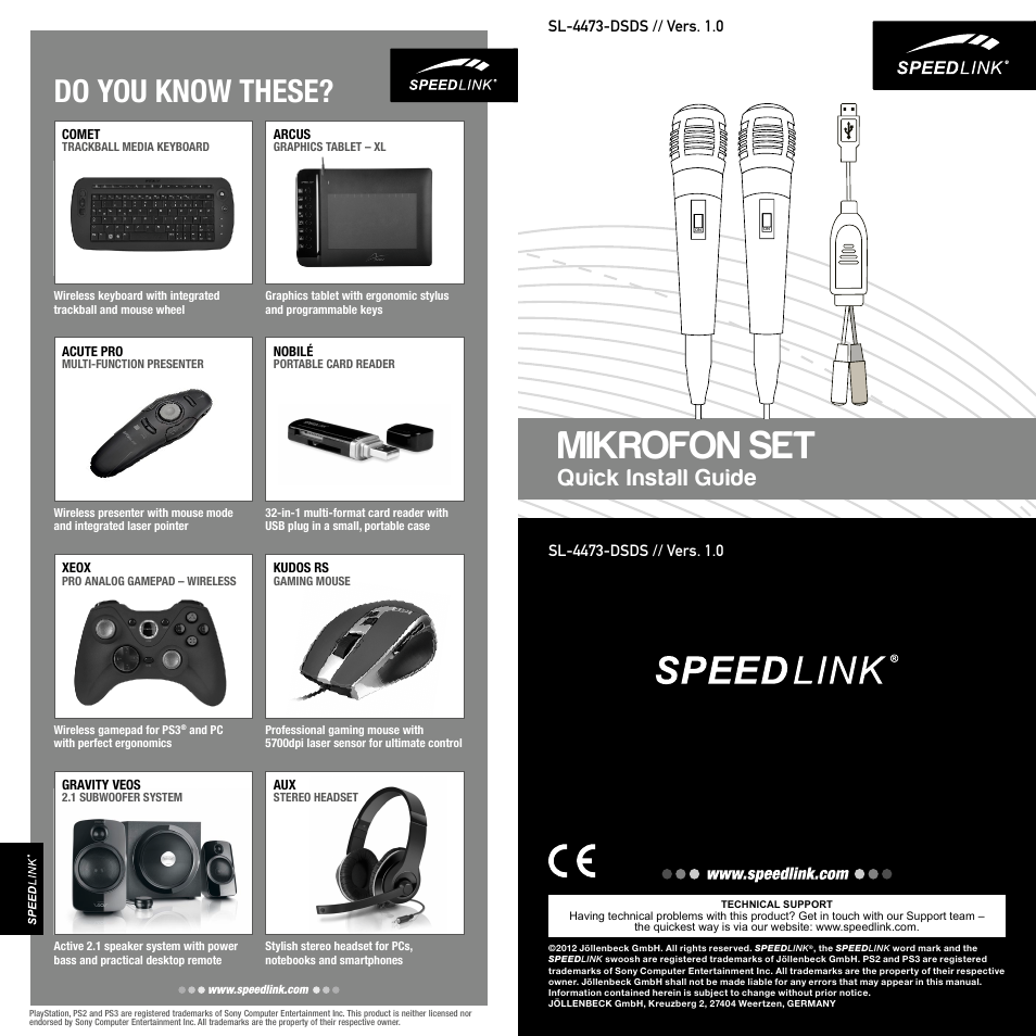 SPEEDLINK SL-4473-DSDS Mikrofon Set - for PS3/PS2 User Manual | 2 pages
