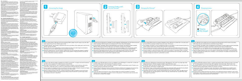 Fully charged charging, Inserting a battery pack into the wiimote, Charging the wiimote | Connecting the charger, Charging process | SPEEDLINK SL-3410-SBK-01 ZONE Induction USB-Charging System - for Wii U/Wii User Manual | Page 2 / 2