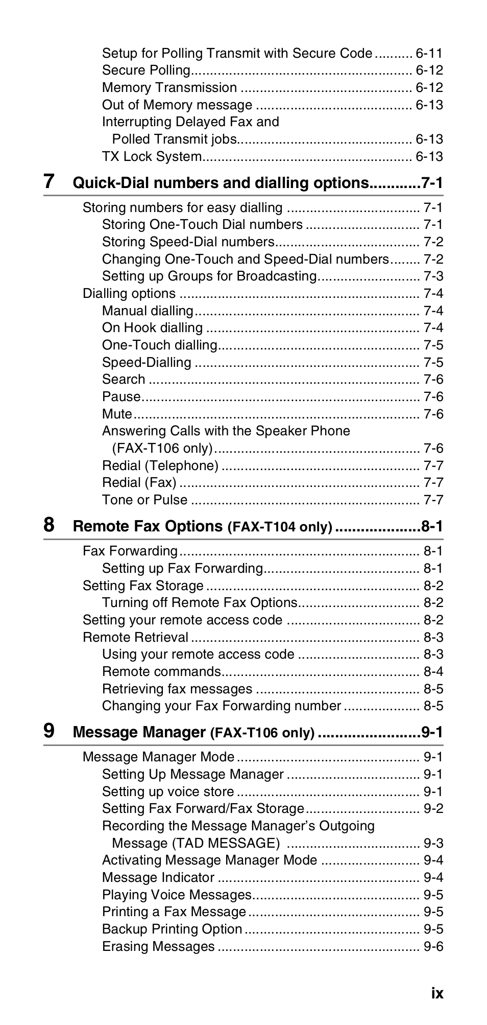 Brother FAX-T104 Series User Manual | Page 11 / 120