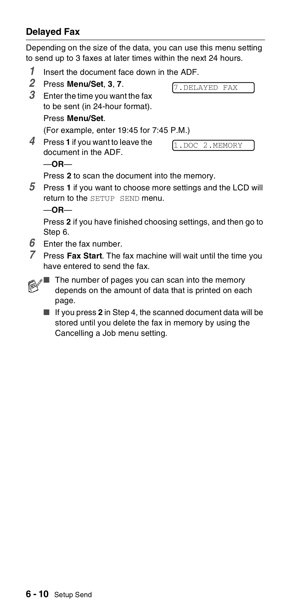 Delayed fax, Delayed fax -10 | Brother FAX-T104 Series User Manual | Page 64 / 120