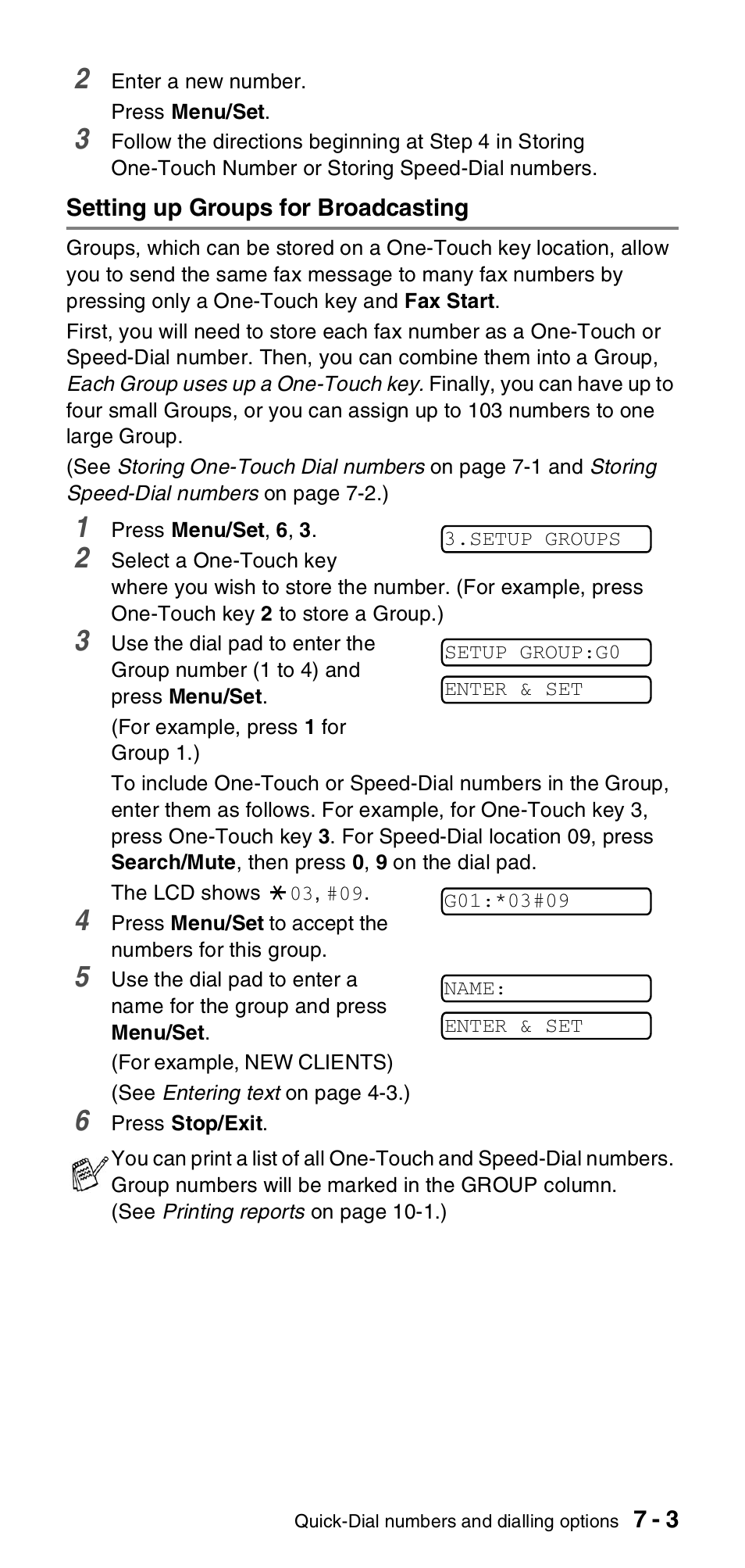 Setting up groups for broadcasting, Setting up groups for broadcasting -3 | Brother FAX-T104 Series User Manual | Page 71 / 120