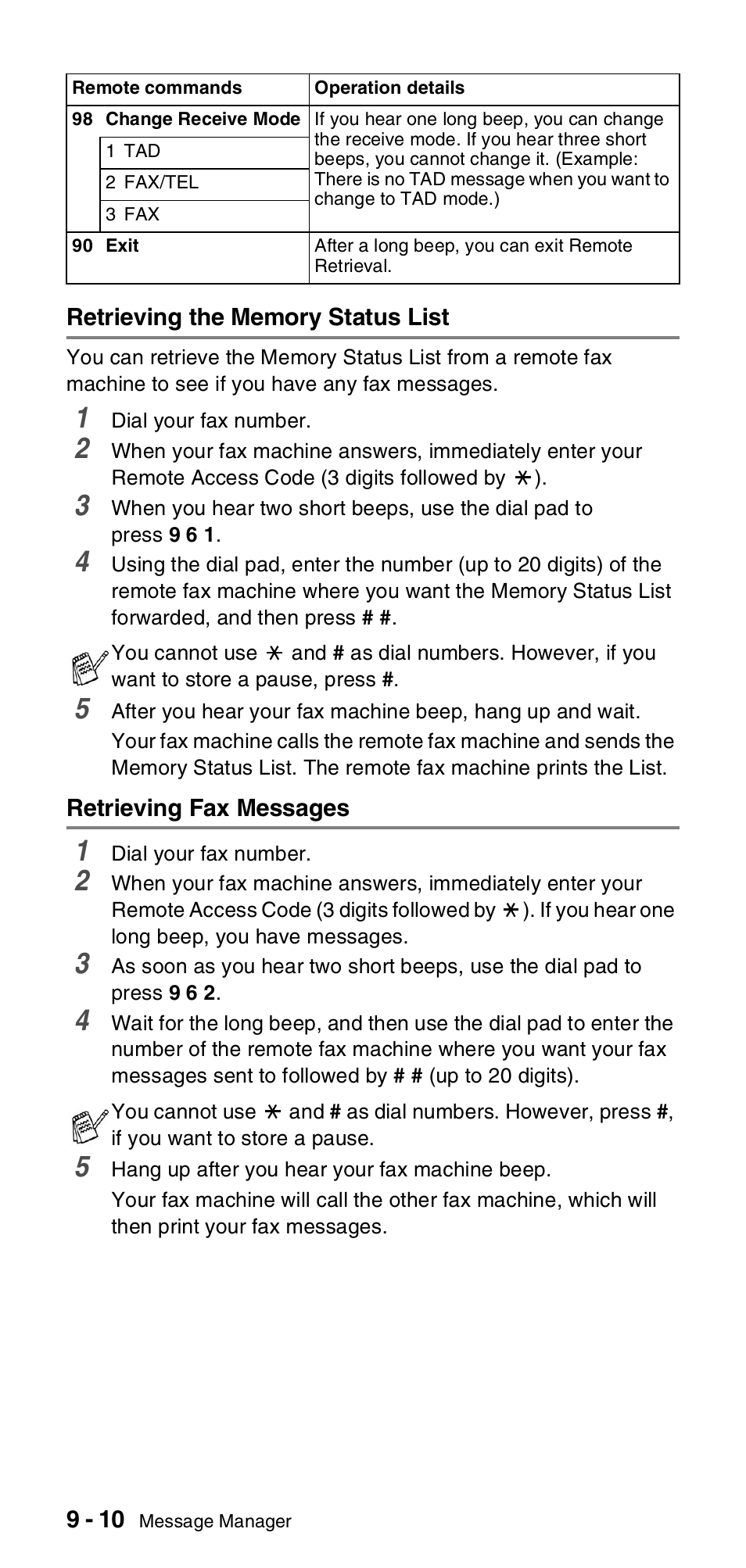 Retrieving the memory status list, Retrieving fax messages | Brother FAX-T104 Series User Manual | Page 90 / 120