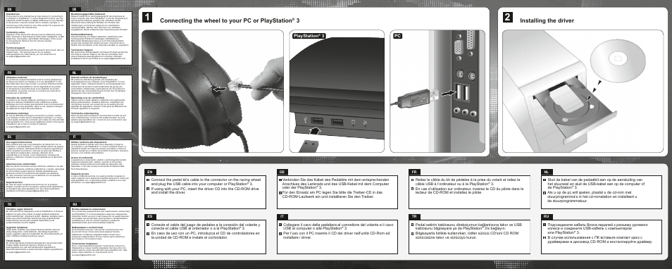 Connecting the wheel to your pc or playstation, 3installing the driver, Pc playstation | SPEEDLINK SL-6684-BK DARKFIRE Racing Wheel for PC & PS3 User Manual | Page 2 / 2