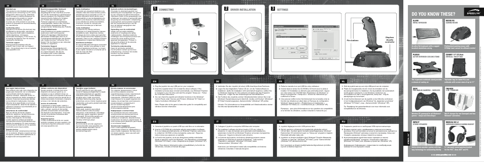 Do you know these, Settings, Connecting | Driver installation, Impact, Plexus, Alare, Xeox, Medusa nx 5.1, Kudos rs | SPEEDLINK SL-6632-BK DARK TORNADO Flight Stick User Manual | Page 2 / 2