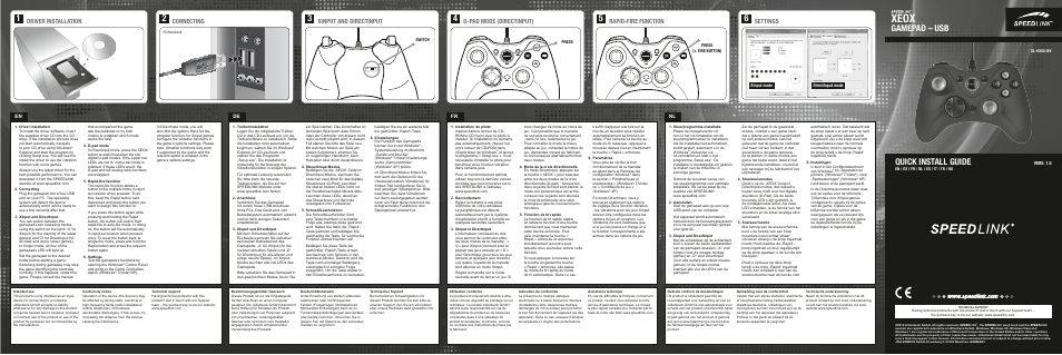 SPEEDLINK SL-6556-BK XEOX Pro Analog Gamepad - USB User Manual | 4 pages
