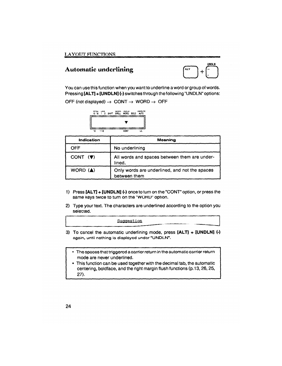 Q ^ o, Automatic underlining | Brother SX-4000 User Manual | Page 26 / 54