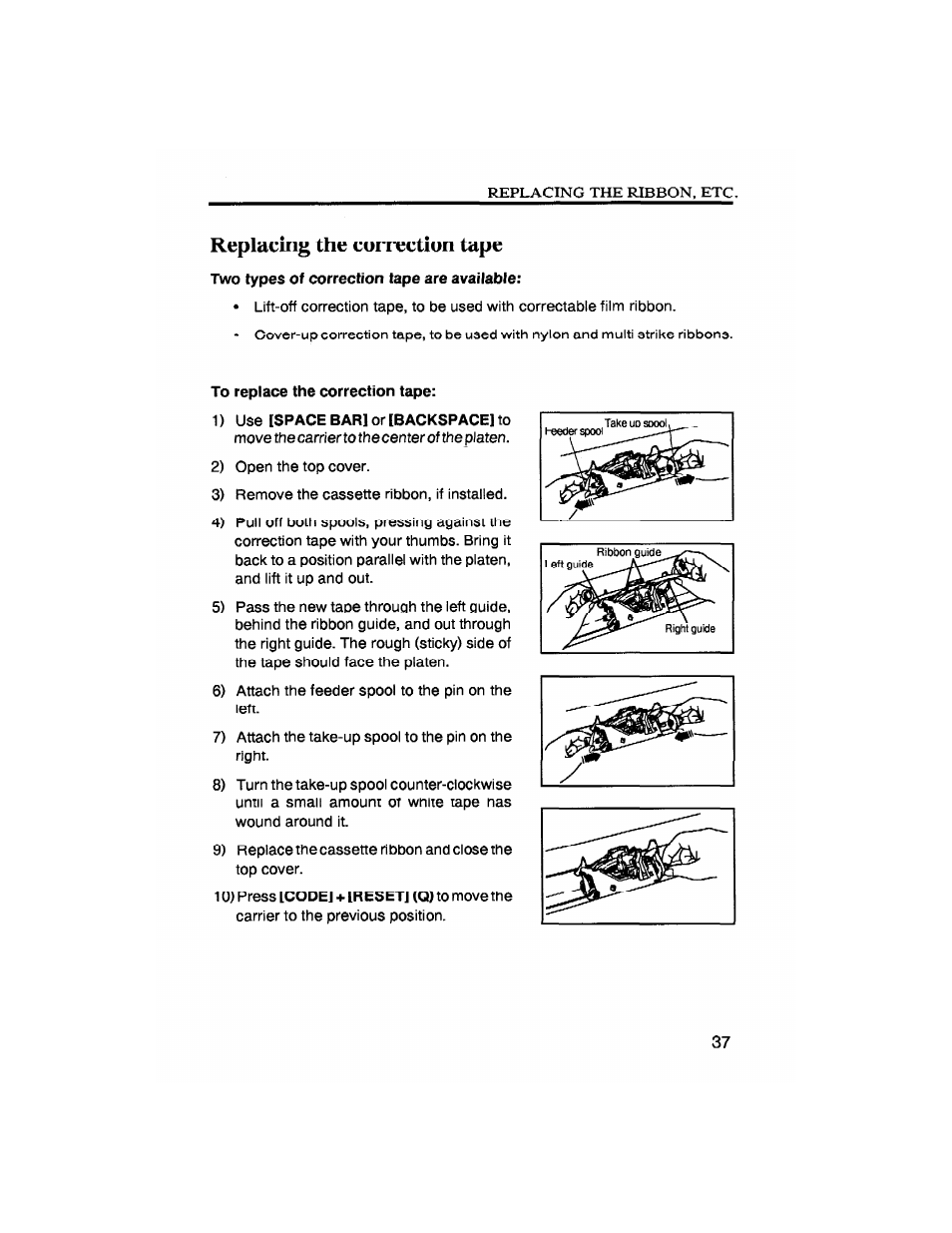 Replacing the correction tape | Brother SX-4000 User Manual | Page 39 / 54