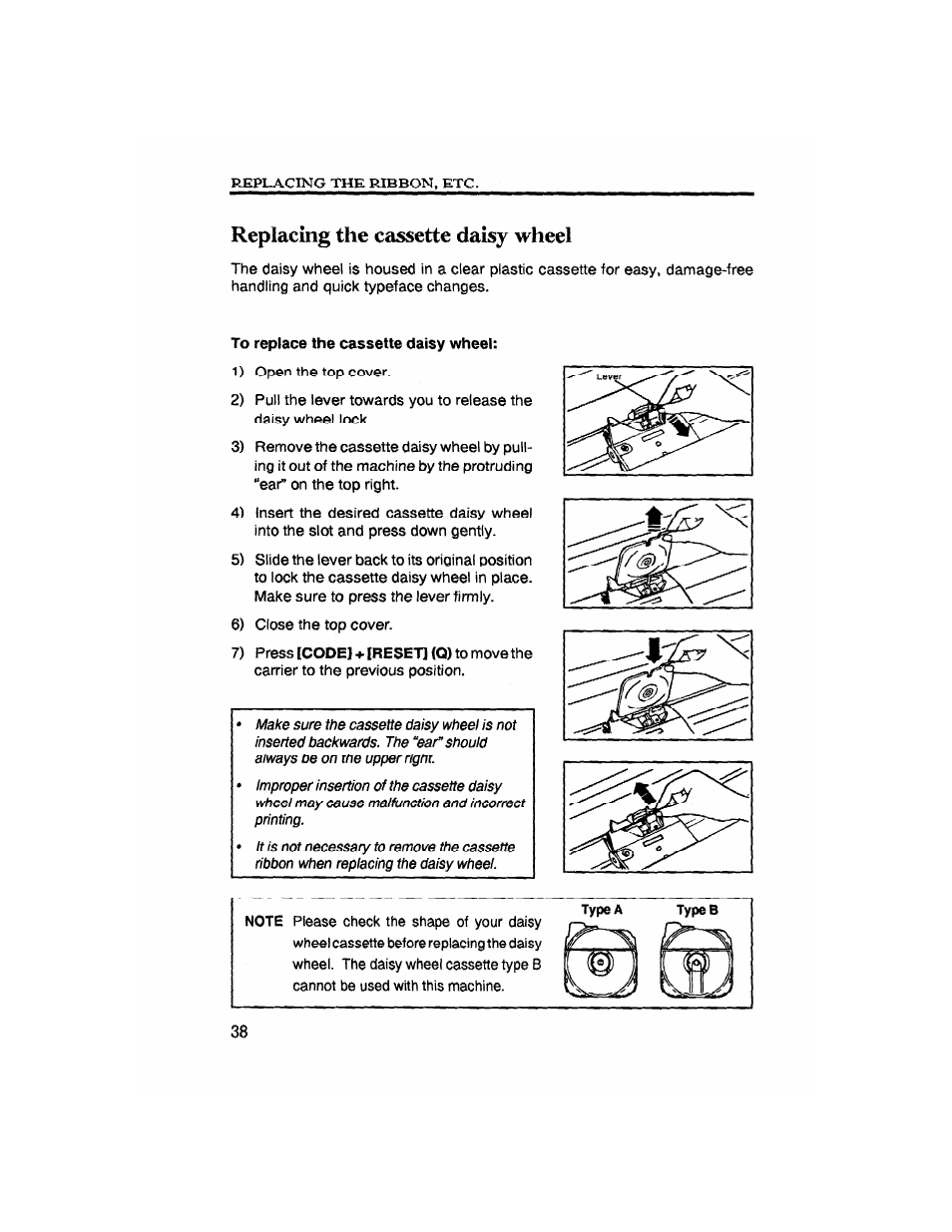 Replacing the cassette daisy wheel | Brother SX-4000 User Manual | Page 40 / 54