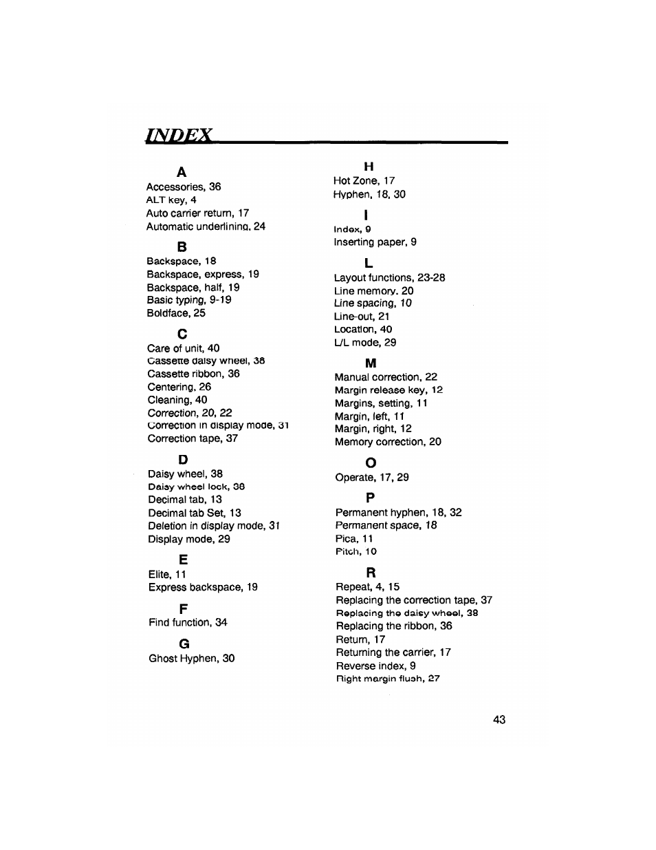 Index | Brother SX-4000 User Manual | Page 45 / 54