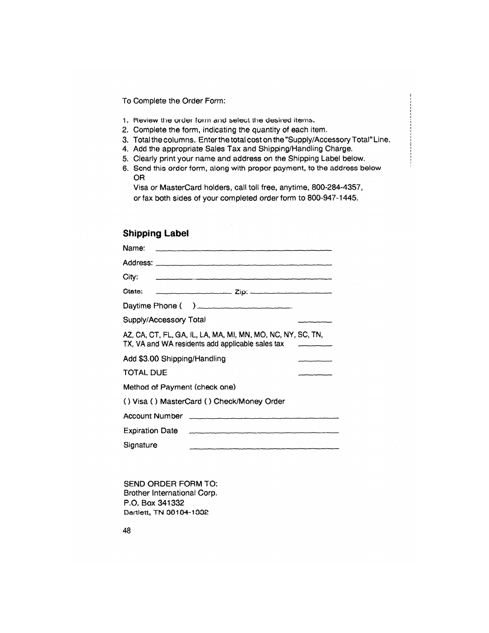 Shipping label | Brother SX-4000 User Manual | Page 50 / 54