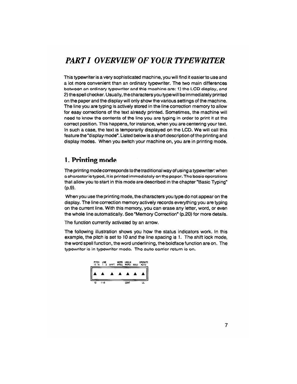 Printing mode, Parti overview of your typewriter | Brother SX-4000 User Manual | Page 9 / 54