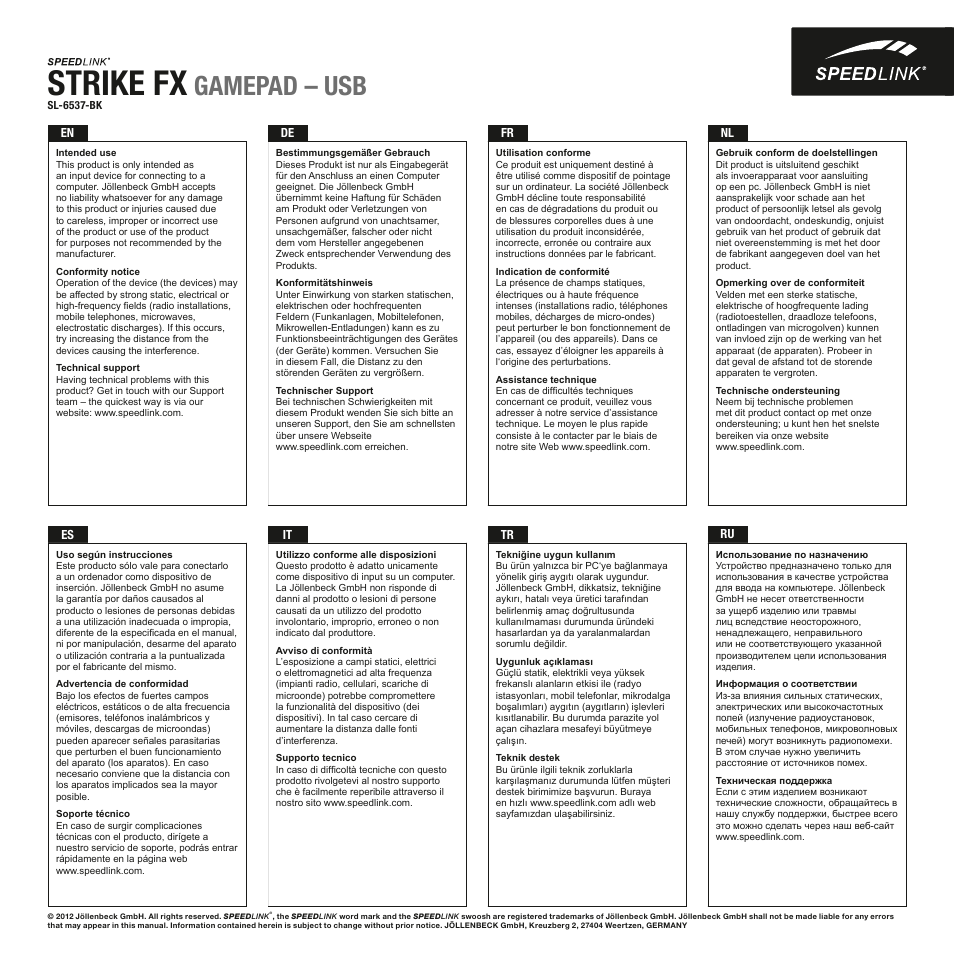 Strike fx, Gamepad – usb | SPEEDLINK SL-6537-BK STRIKE FX Gamepad - USB User Manual | Page 3 / 4