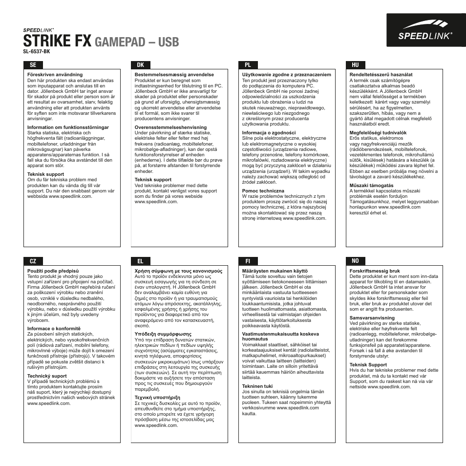 Strike fx, Gamepad – usb | SPEEDLINK SL-6537-BK STRIKE FX Gamepad - USB User Manual | Page 4 / 4