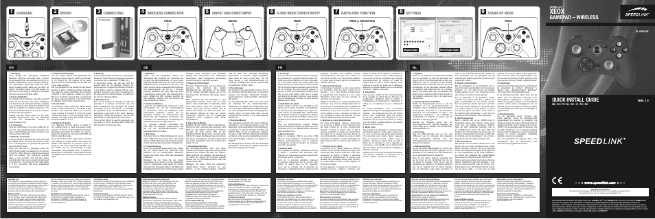 SPEEDLINK SL-6566-BK XEOX Pro Analog Gamepad - Wireless User Manual | 4 pages