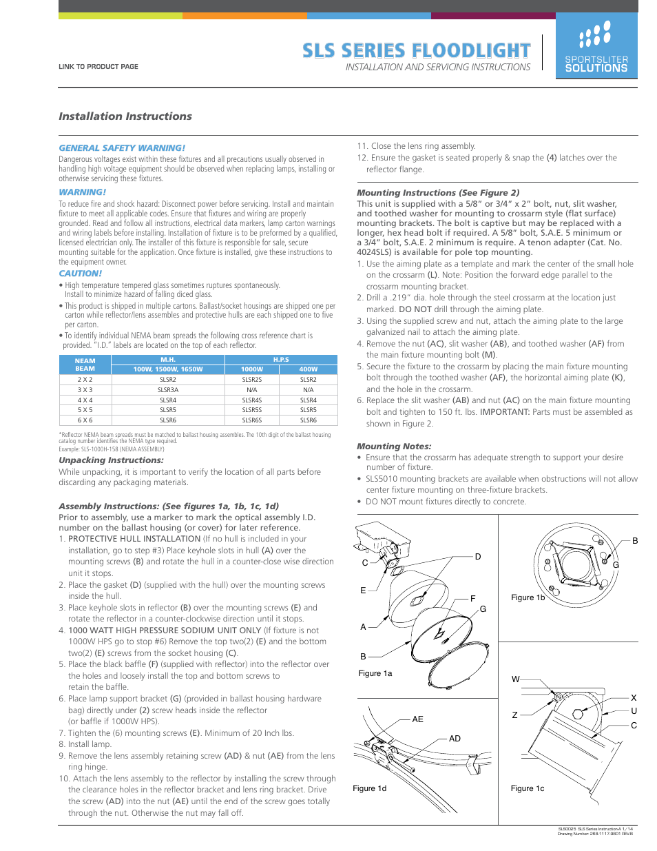 Sportsliter Solutions SLS Series Floodlight User Manual | 2 pages