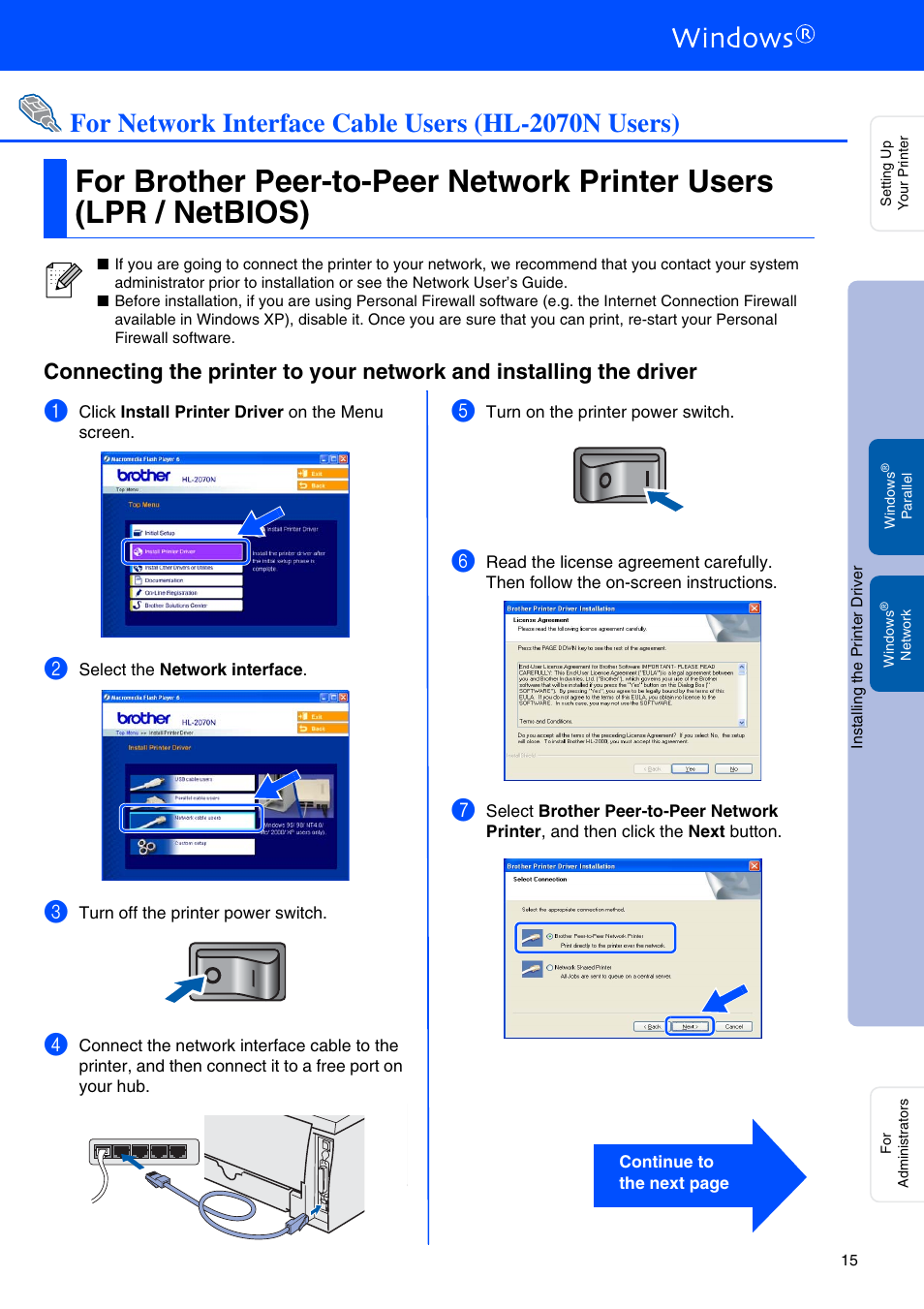 For network interface cable users (hl-2070n users) | Brother HL 2040 User Manual | Page 17 / 30