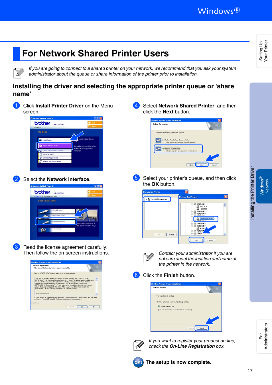 For network shared printer users | Brother HL 2040 User Manual | Page 19 / 30