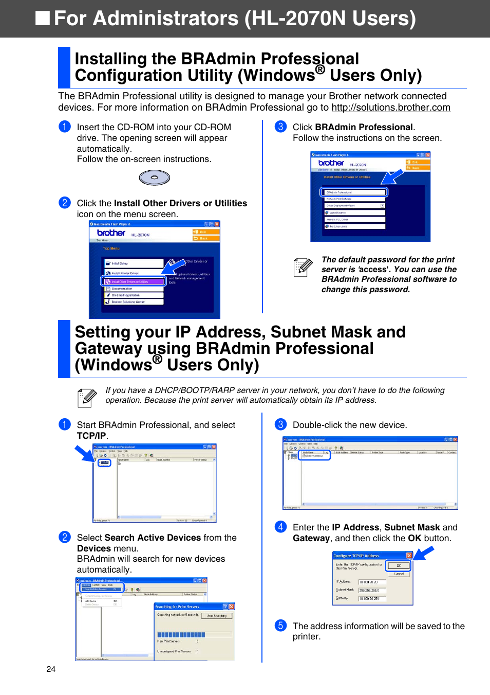 For administrators (hl-2070n users), Windows, Users only) | Brother HL 2040 User Manual | Page 26 / 30