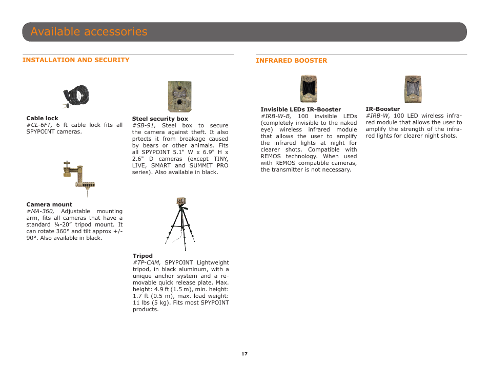 Ately (p.17), Available accessories | SPYPOINT C6 User Manual User Manual | Page 17 / 28