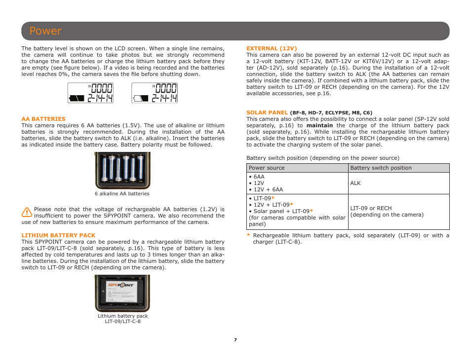 Power | SPYPOINT C6 User Manual User Manual | Page 7 / 28