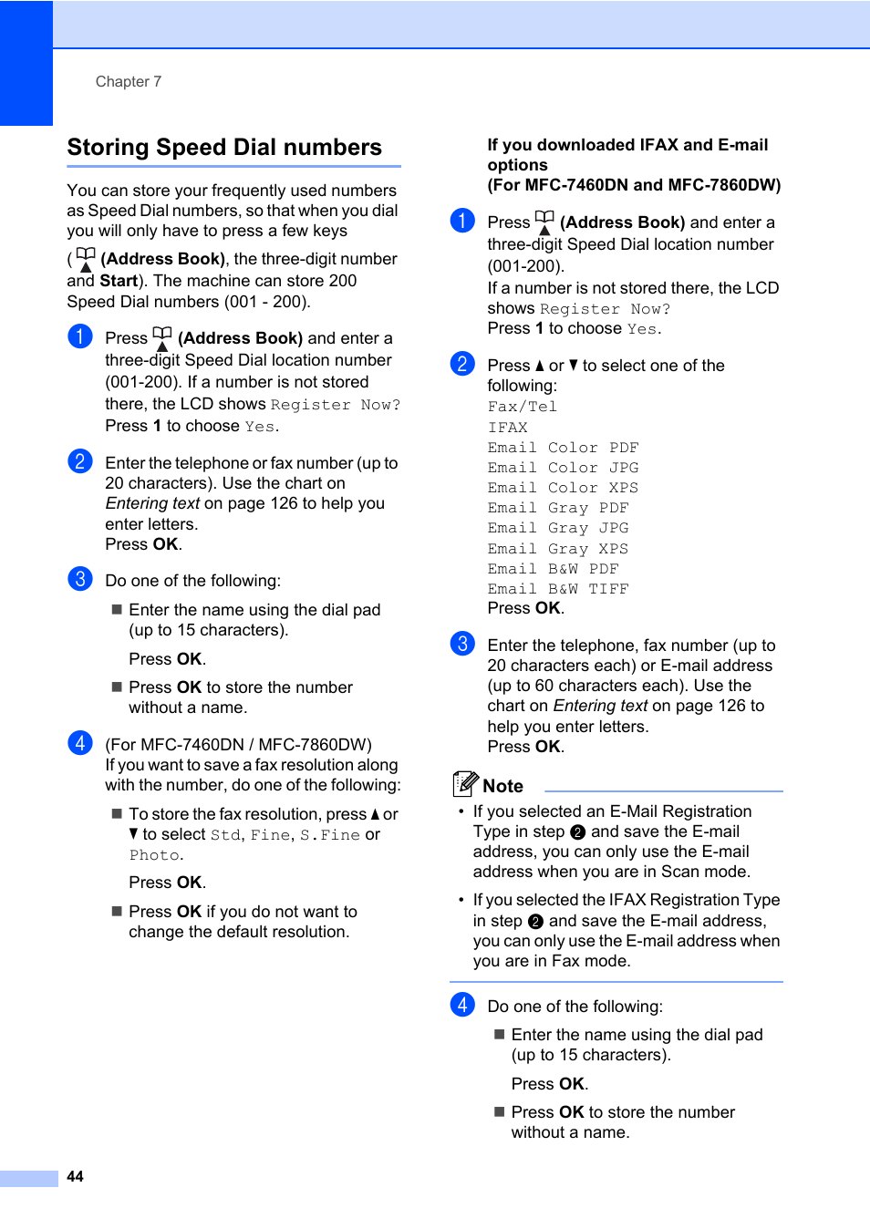 Storing speed dial numbers | Brother MFC 7860DW User Manual | Page 60 / 162