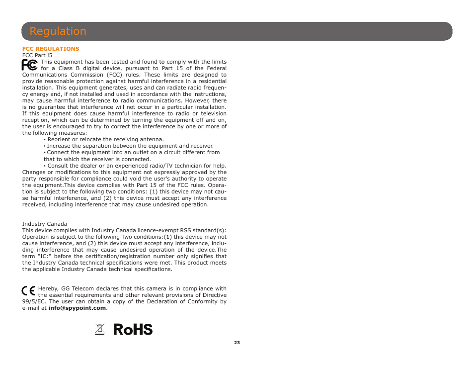 Regulation | SPYPOINT BF-10HD User Manual User Manual | Page 23 / 24